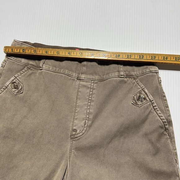 Spanx Stretch Twill Cropped Wide Leg Pant Womens M Tan High Rise Pull On - Picture 8 of 10